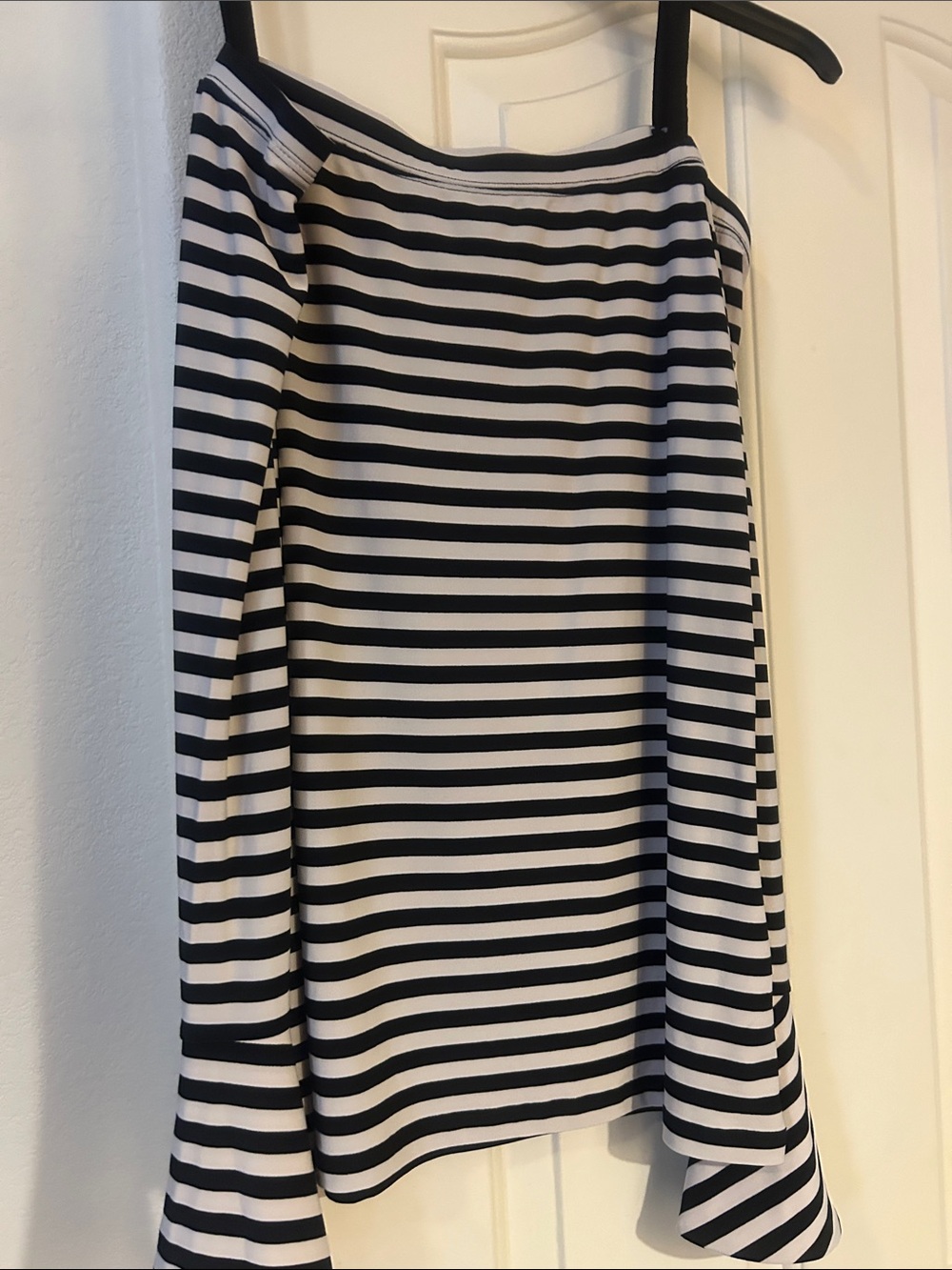 DKNYC Black and White Striped A-Line Skirt